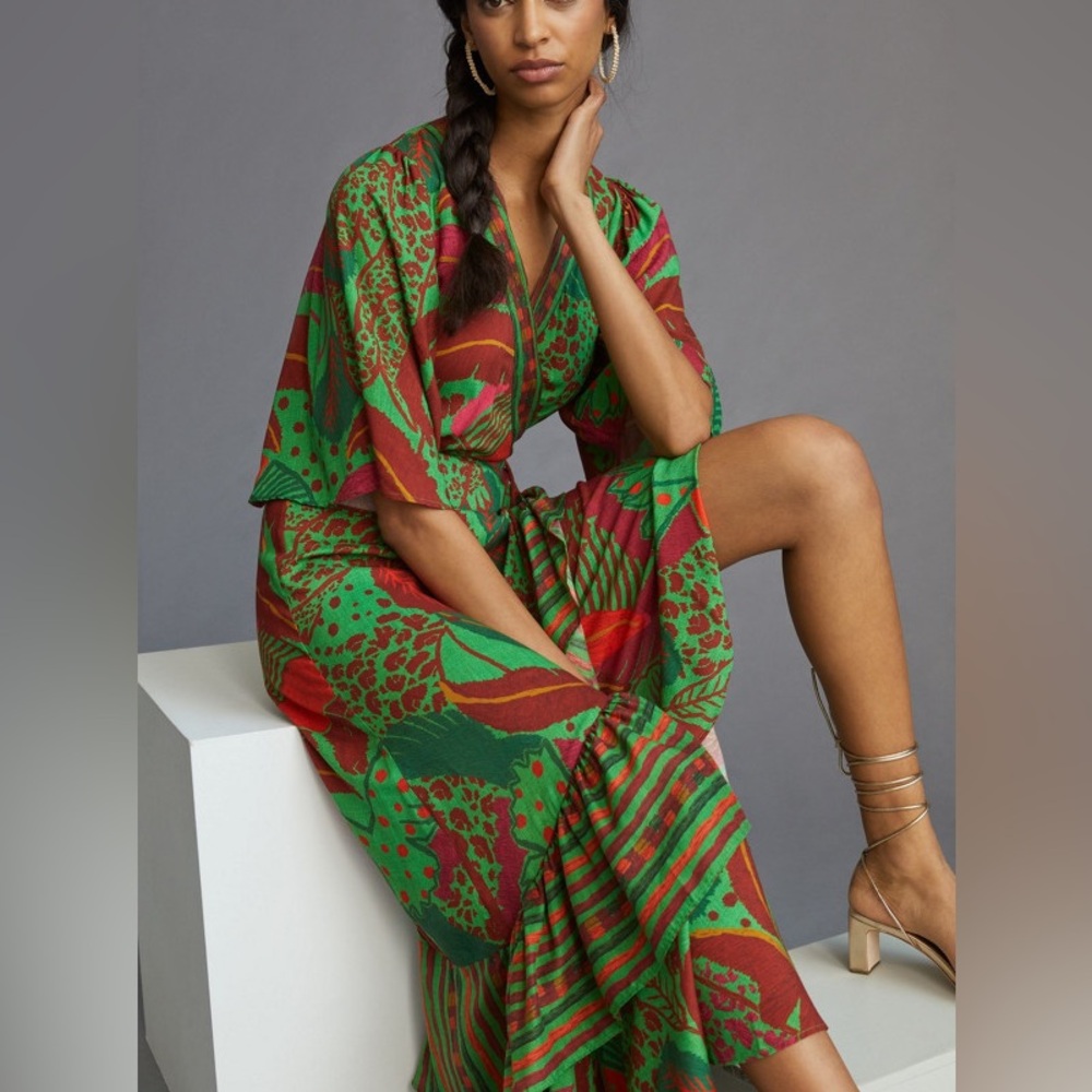 FARM Rio x Anthology flutter sleeve wrap maxi dress size S - Picture 2 of 9